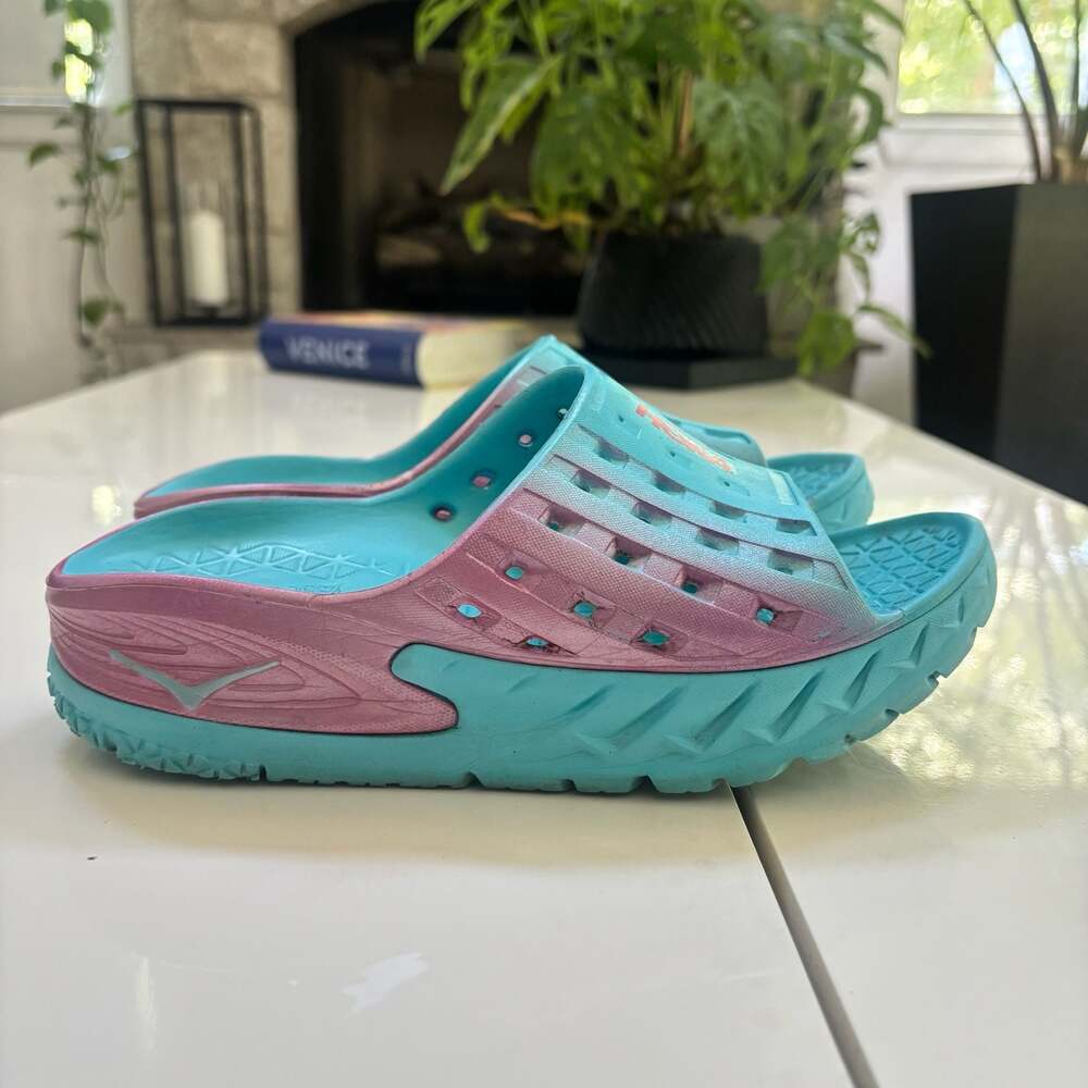 HOKA ONE ONE Ora Recovery Slide Sandals in Scuba Blue / Lantana Womens 7